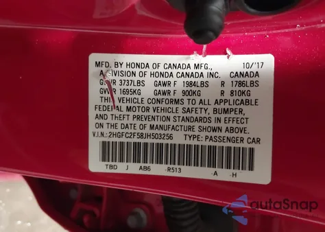 2018 Honda Civic Lx из США, поврежденный, VIN 2HGFC2F58JH503256